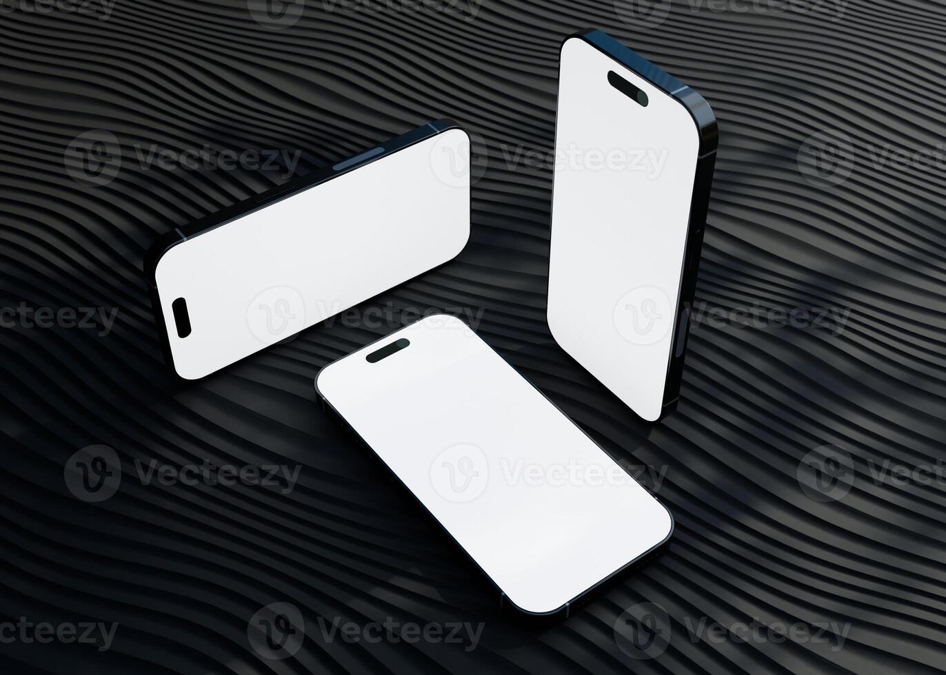 Mobile phone screen on black background mockup photo