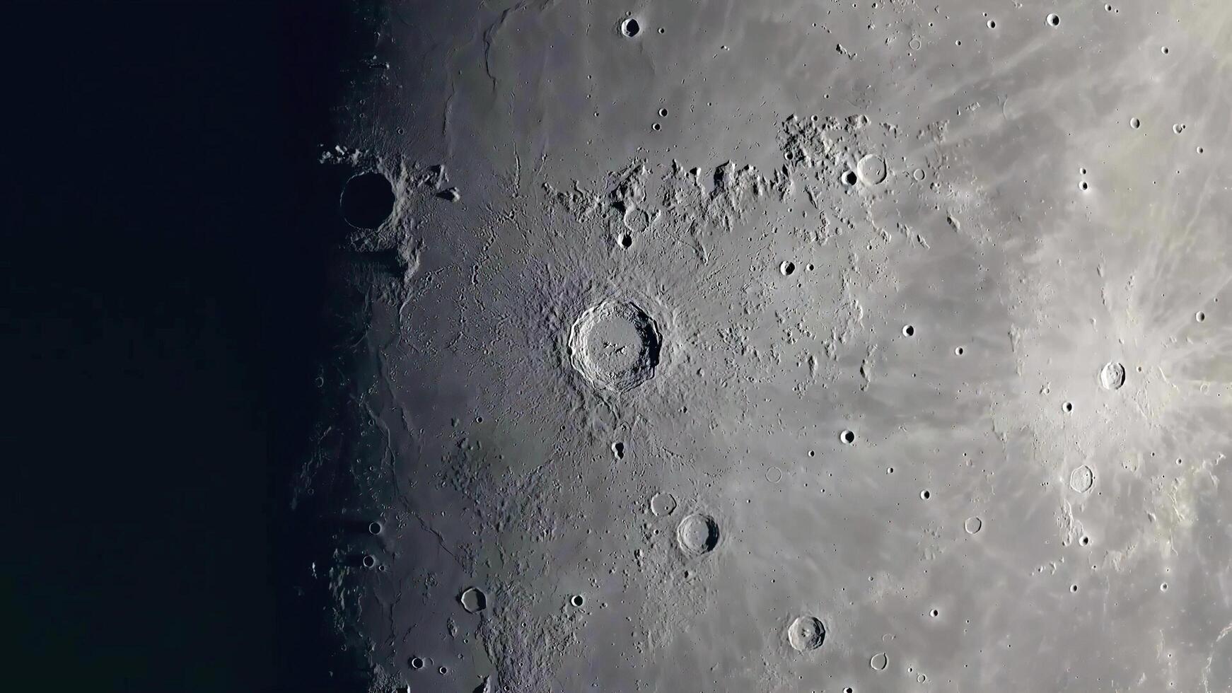 Detailed lunar crater Copernicus. Moon surface close-up. photo