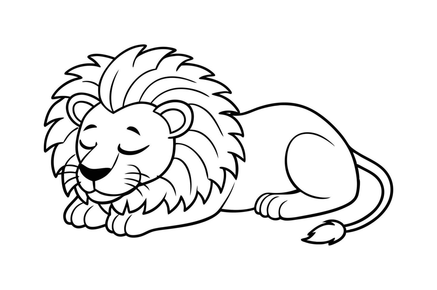 cartoon lion sleeping line art vector