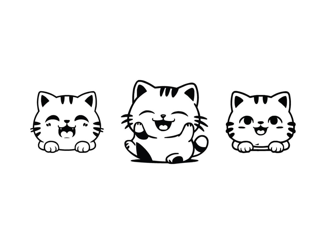 Three Seating Kawai Cat Illustration Art vector