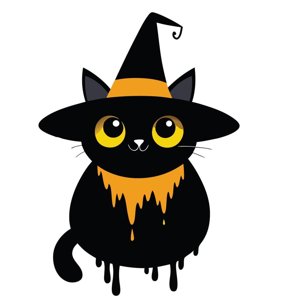 Halloween black cat in a witch hat vector