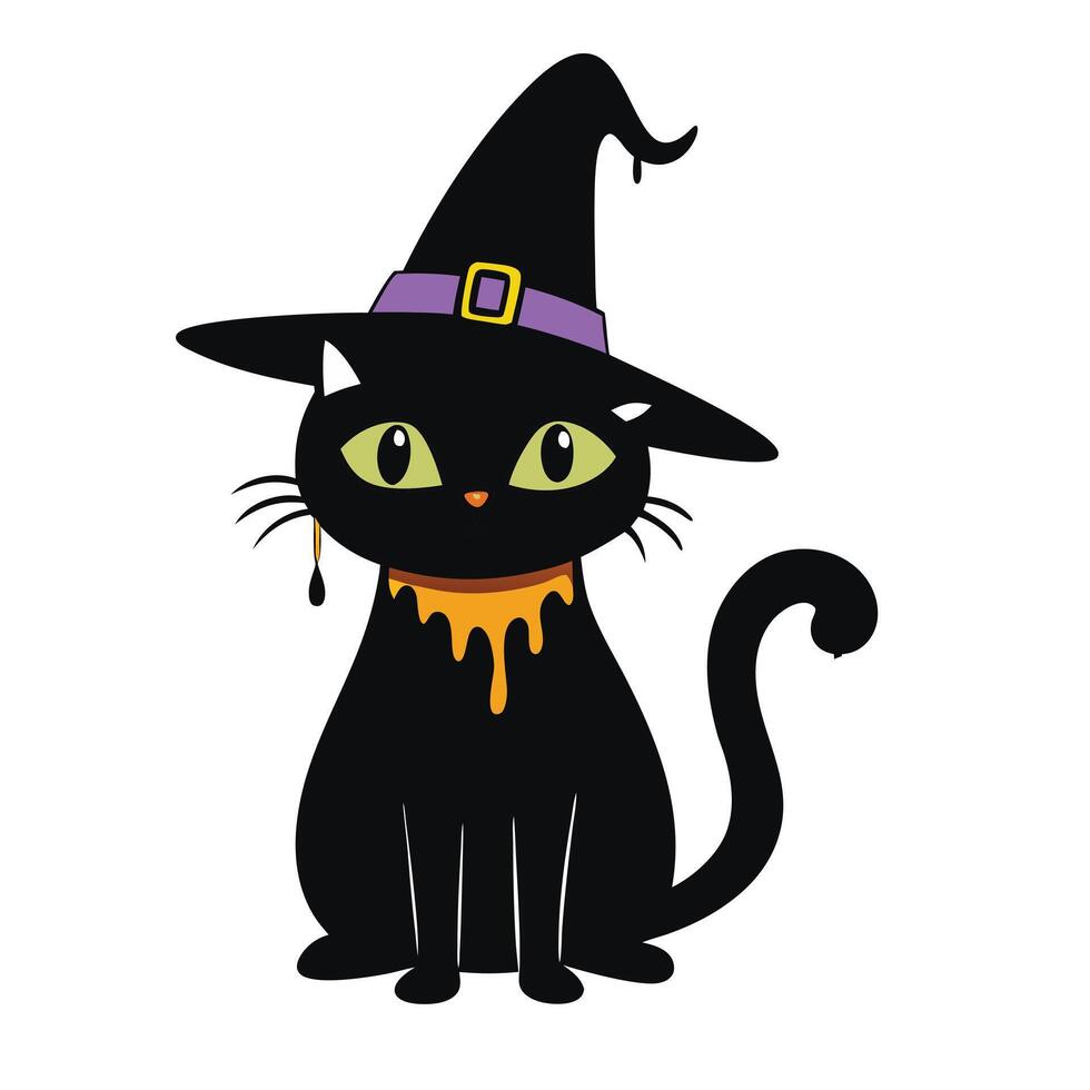 Halloween black cat in a witch hat vector