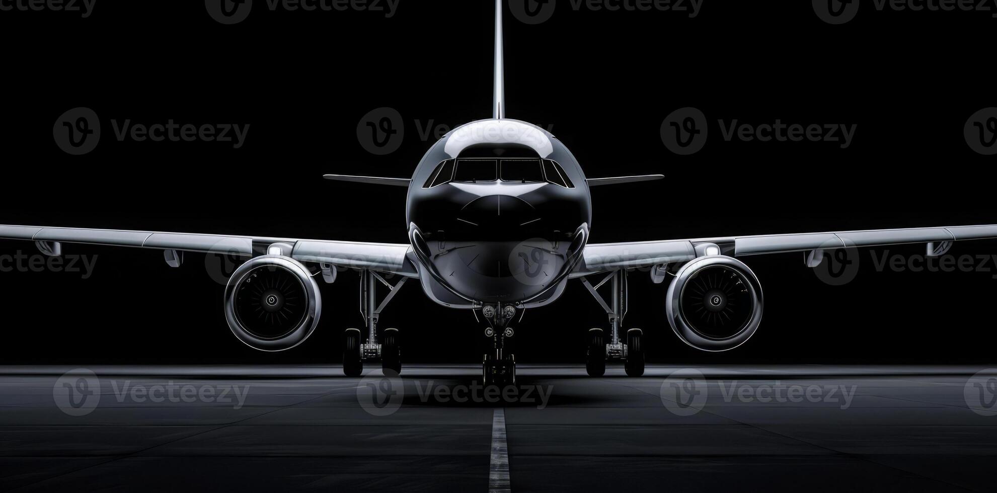Front View of Modern Airplane on Dark Background photo