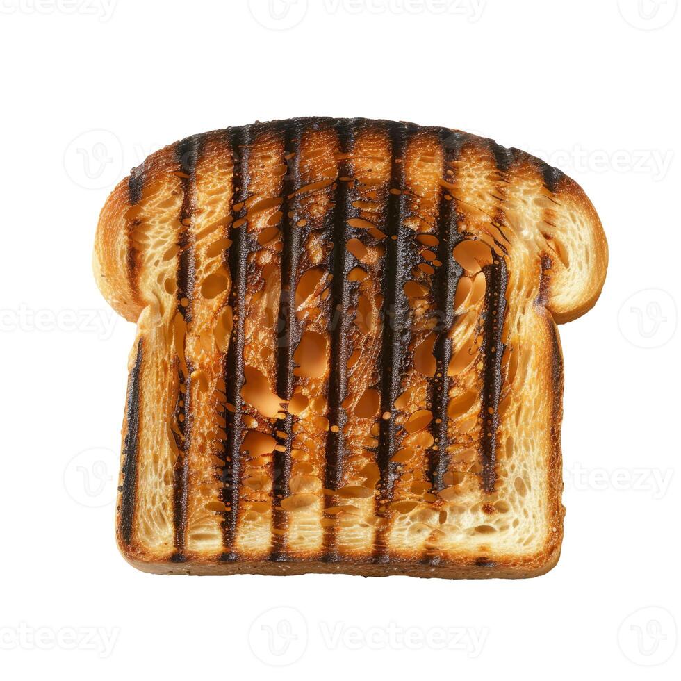Charred toasted bread with grilled marks on white background photo