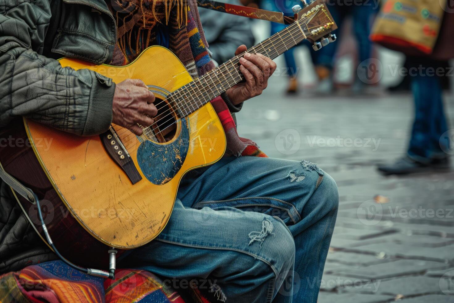 Street Musician Playing Acoustic Guitar photo