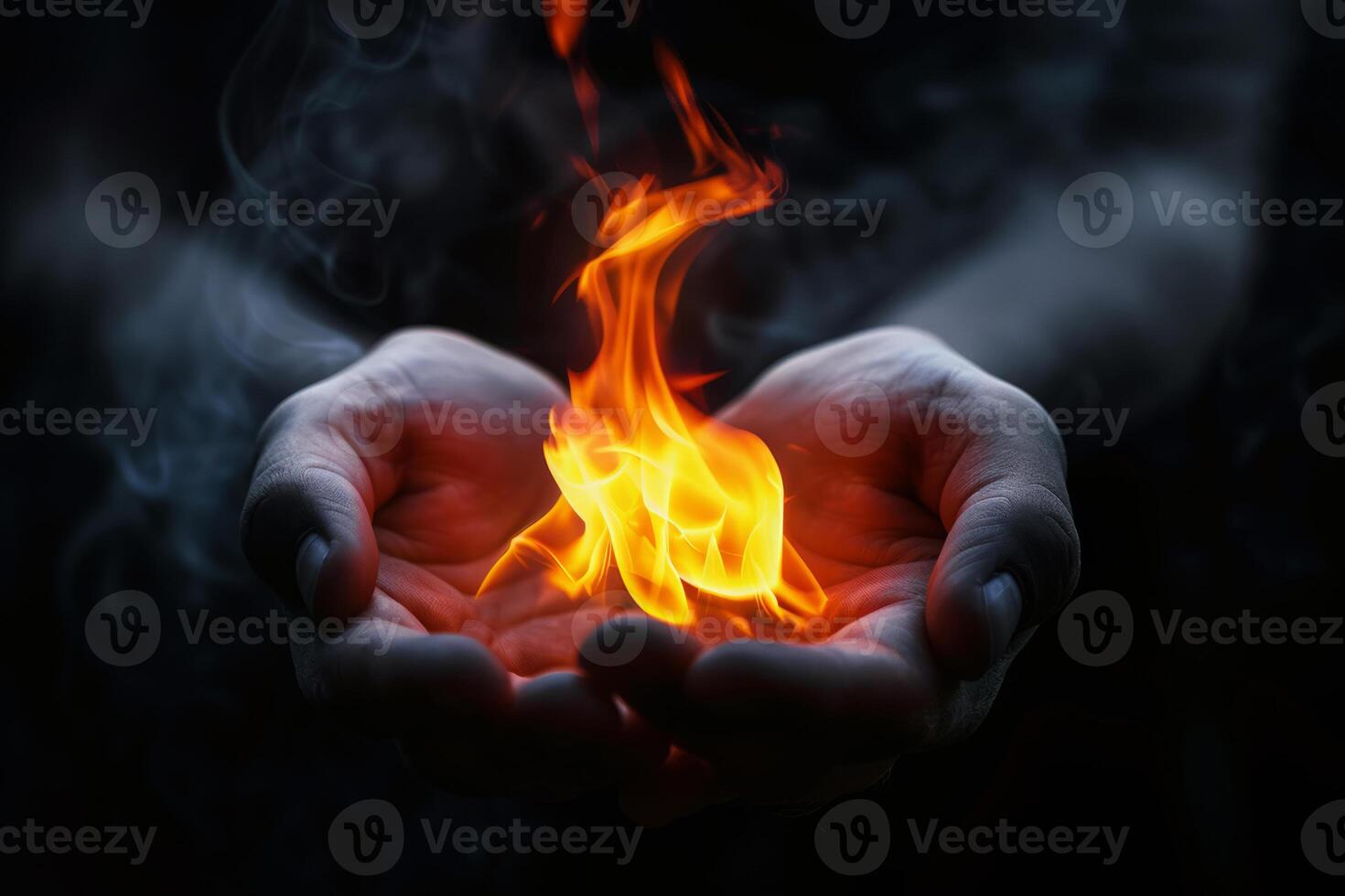 Fiery Flames with Sparks in Hands photo