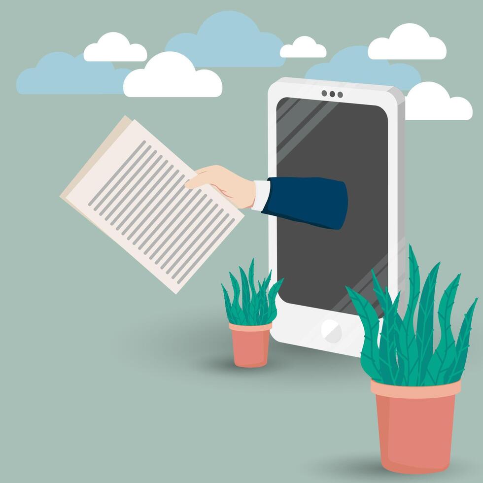 Online cv application. Resume submission on smartphone screen vector