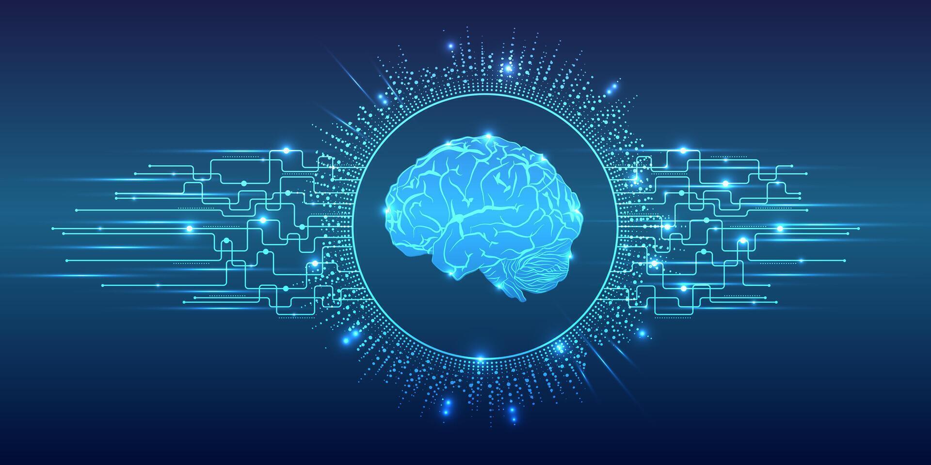Creative brain concept background with digital artificial intelligence icon hologram 3D rendering. vector