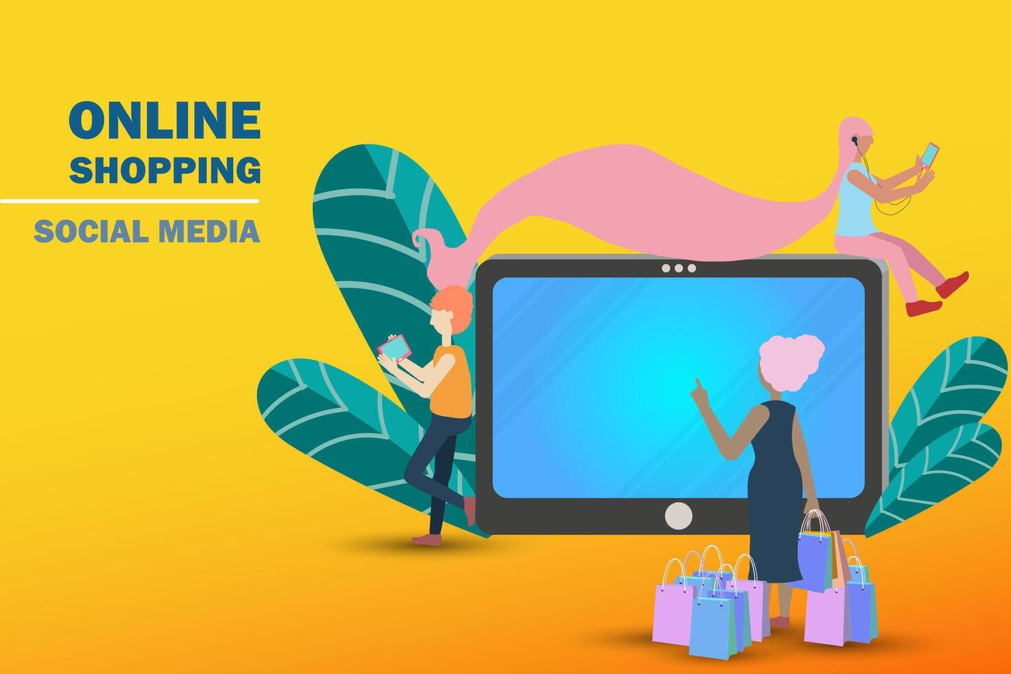 the concept of online shopping on social media app. vector