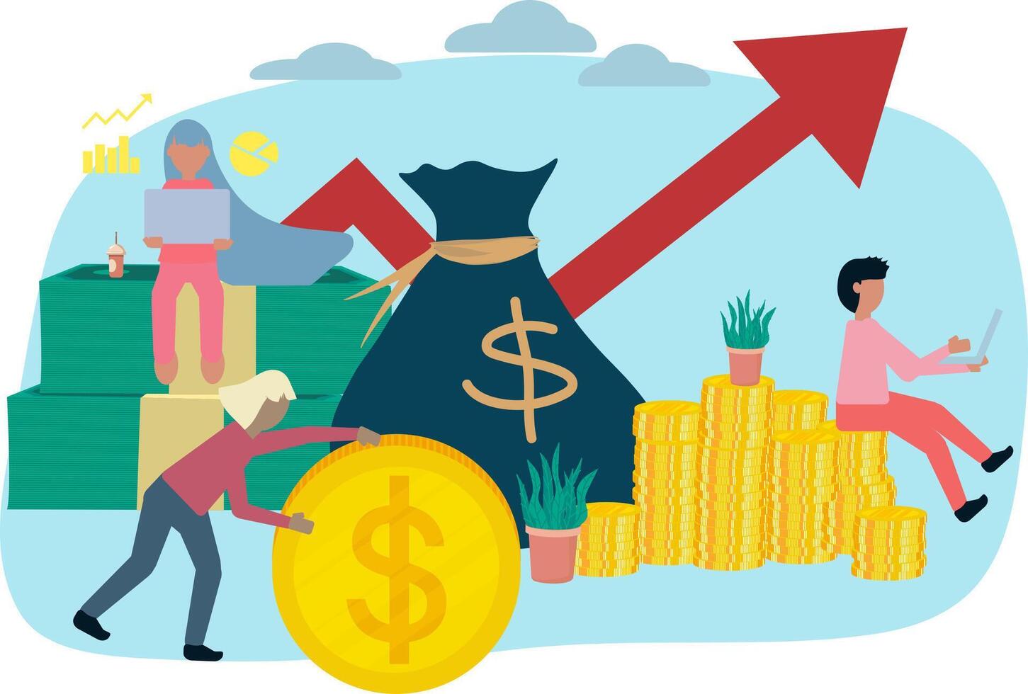 Investment Financial Concept. Business People Increasing Capital and Profits. vector