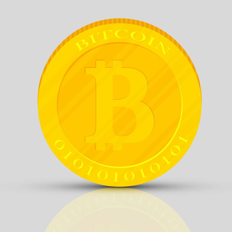 illustration of realistic 3d golden coins with bitcoin sign. vector