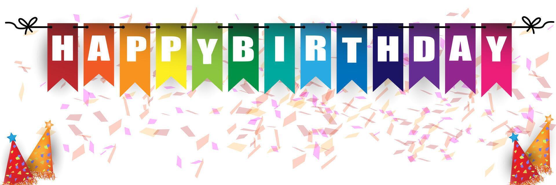 Happy birthday flags banner with confetti vector