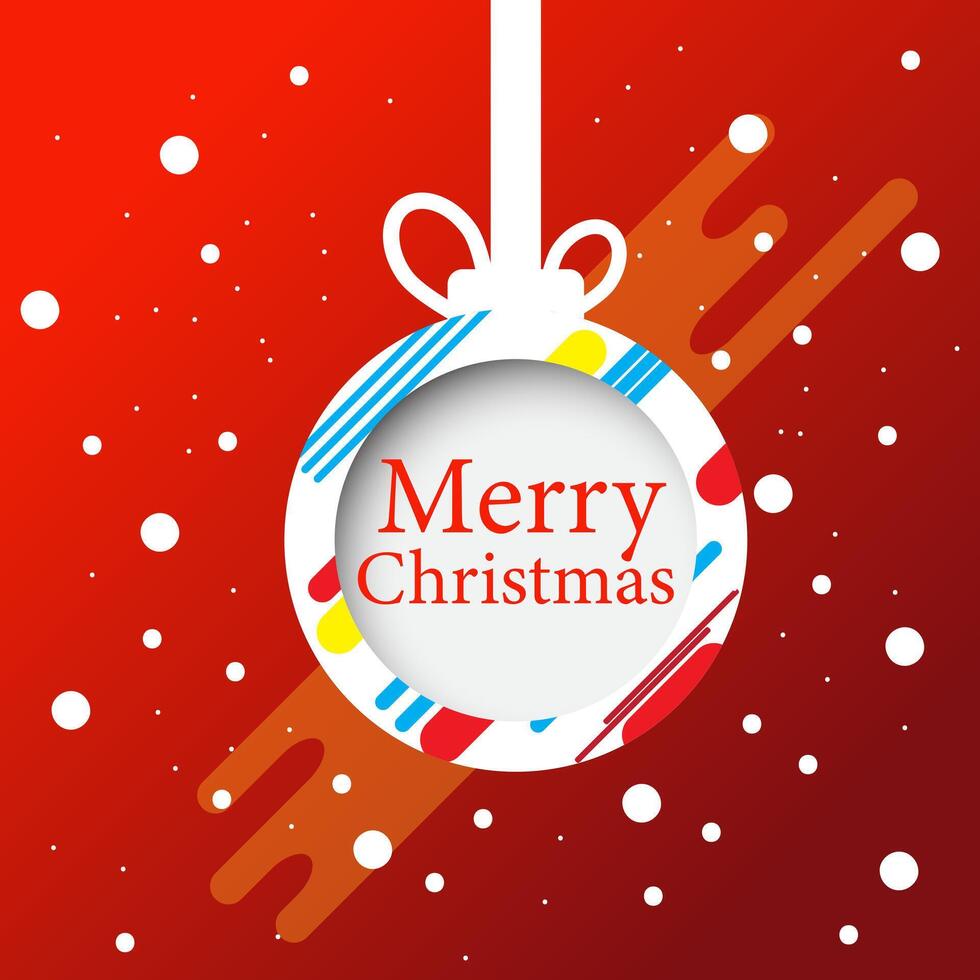 Merry Christmas title with hanging Christmas ornaments vector