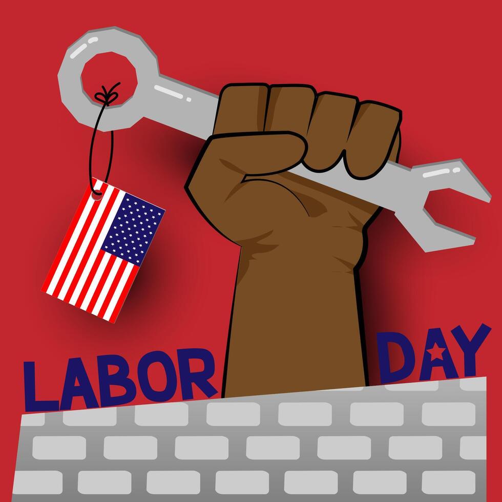 happy labor day poster or banner with clenched fist isolated on red vector