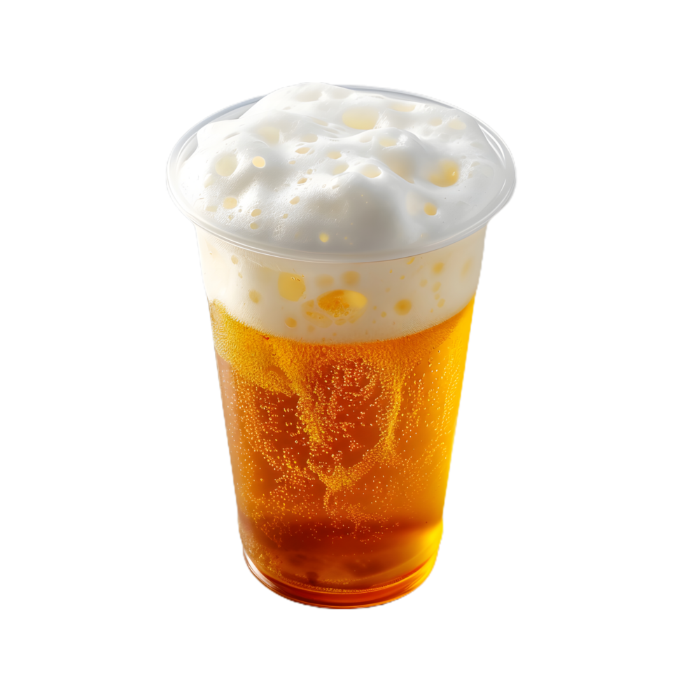 a glass of beer with ice and foam on top png
