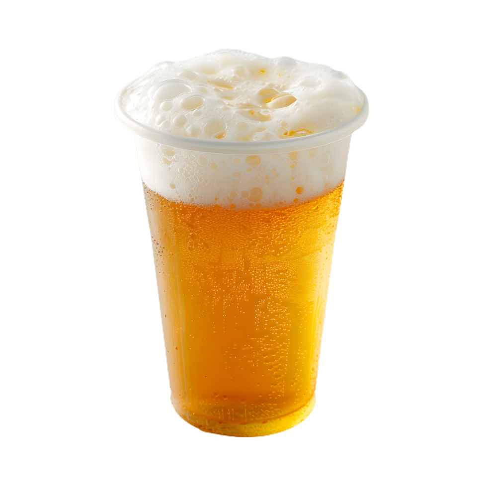 a glass of beer with ice and foam on top png