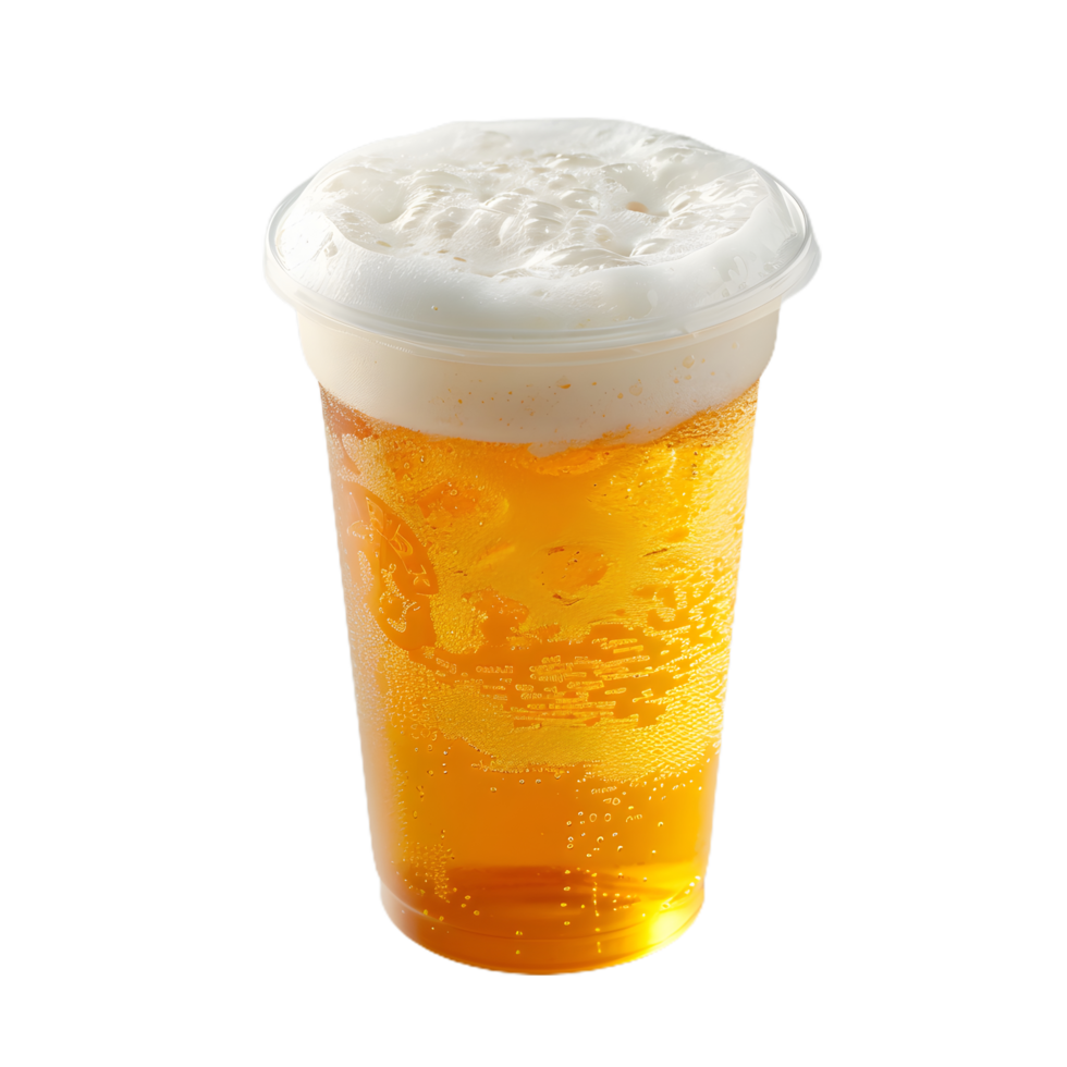 a glass of beer with ice and foam on top png