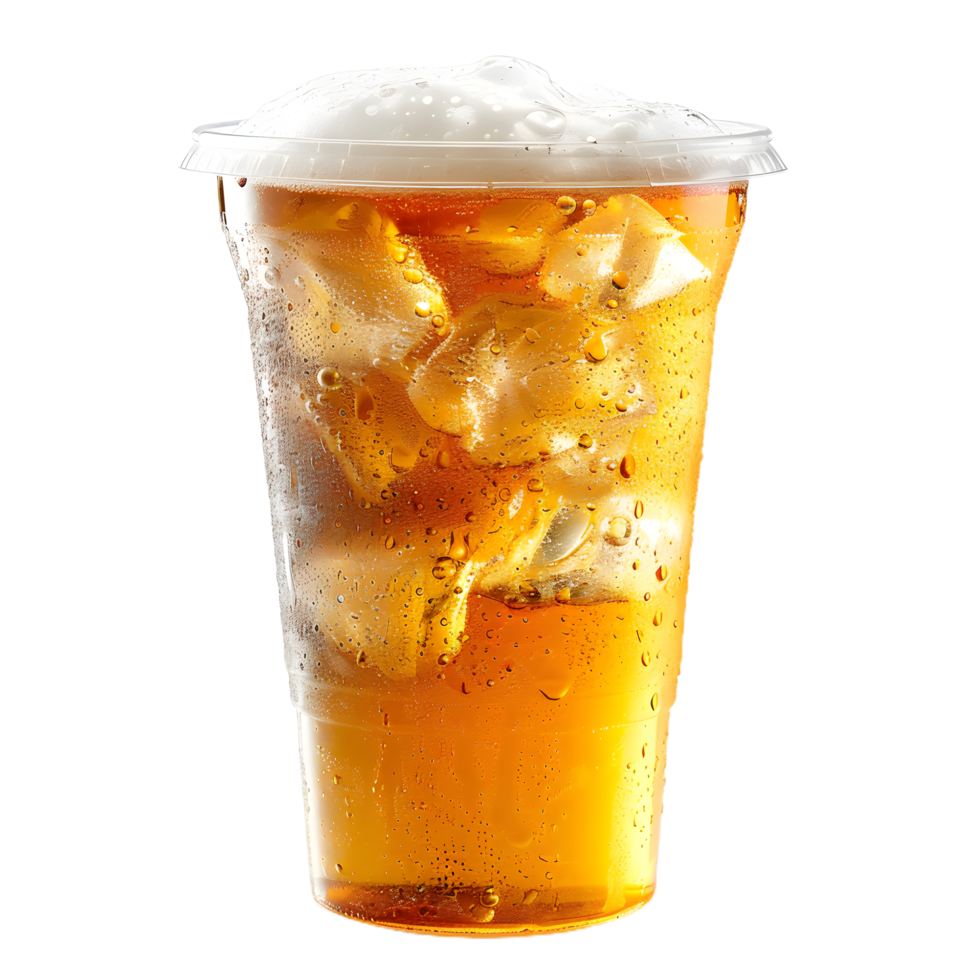 a glass of beer with ice and foam on top png