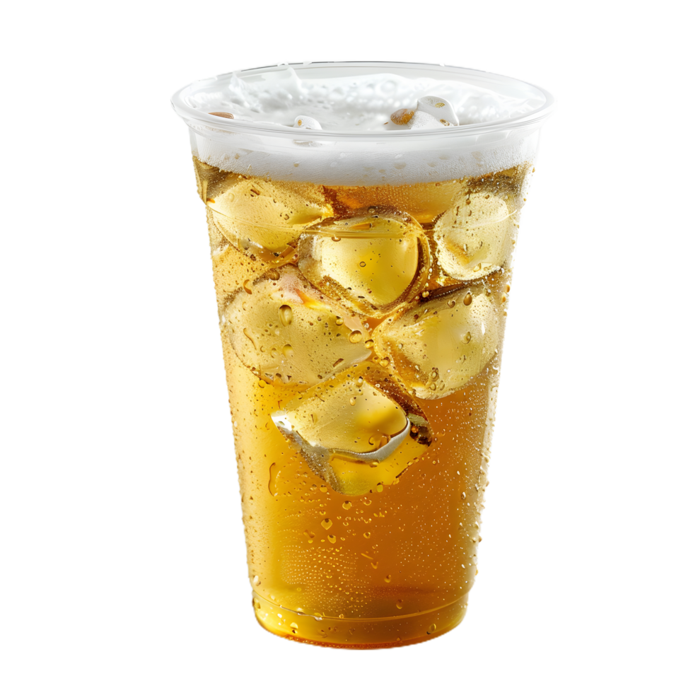 a glass of beer with ice and foam on top png