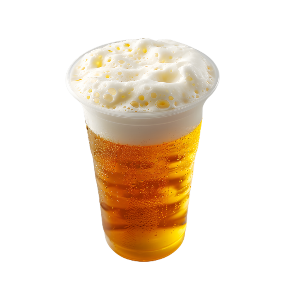 a glass of beer with ice and foam on top png