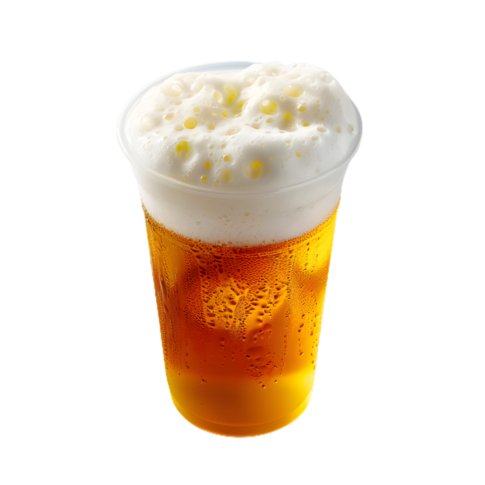 a glass of beer with ice and foam on top png