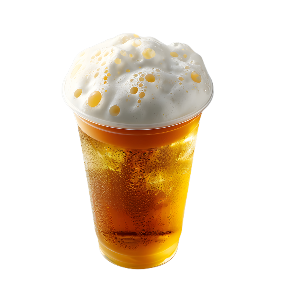 a glass of beer with ice and foam on top png