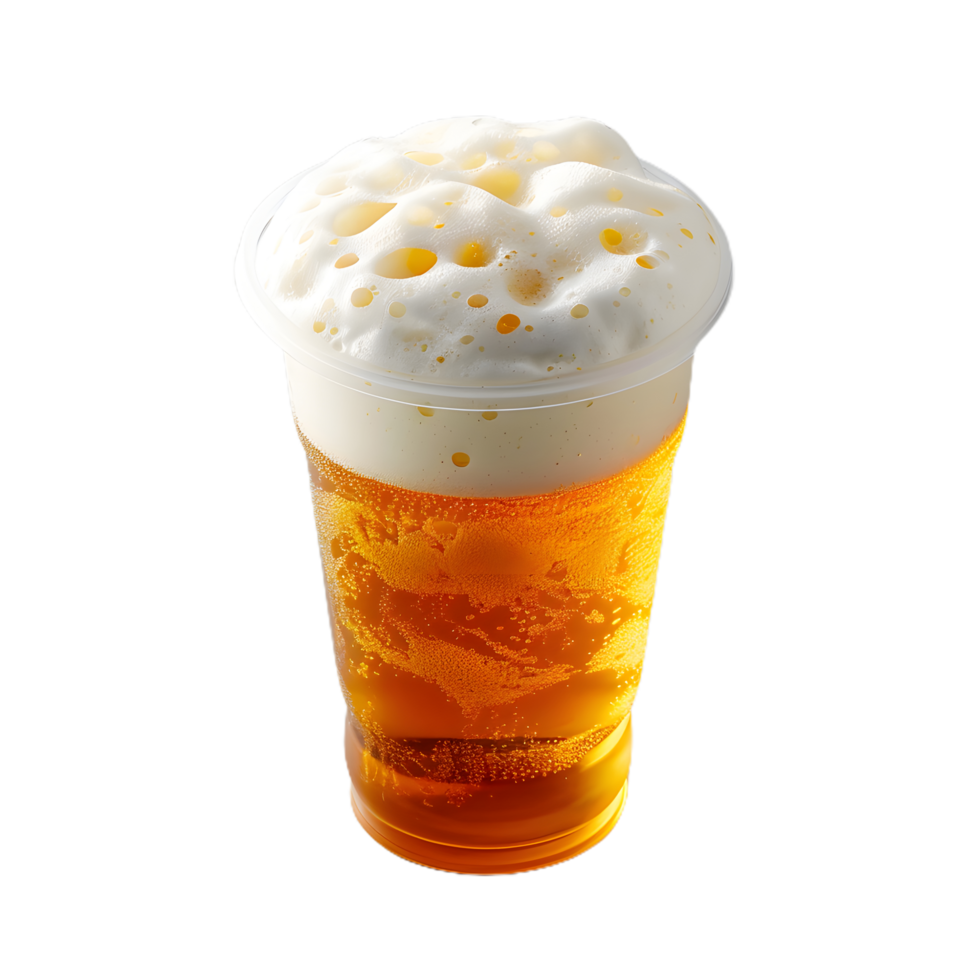 a glass of beer with ice and foam on top png