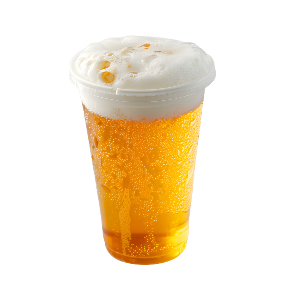 a glass of beer with ice and foam on top png