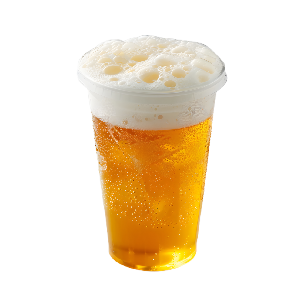 a glass of beer with ice and foam on top png