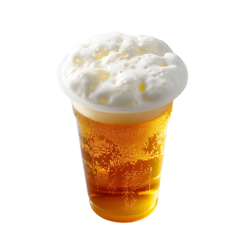 a glass of beer with ice and foam on top png