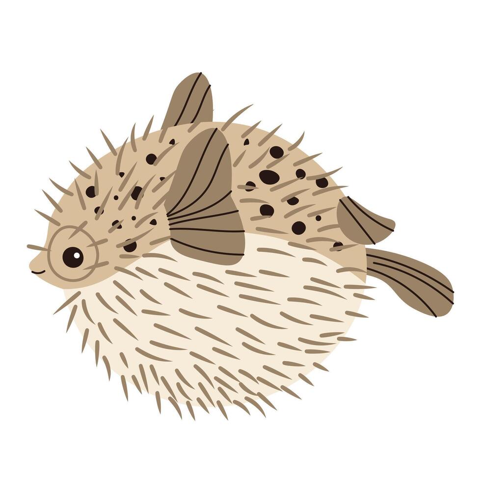 Hand drawn cartoon puffer fish. illustration of a poisonous spiny fish in doodle style. Suitable for decoration, sticker design vector