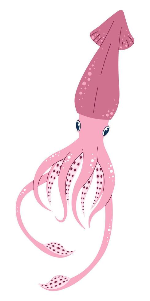 Hand drawn cartoon squid. illustration of a sea animal in doodle style. Suitable for decoration, sticker design vector