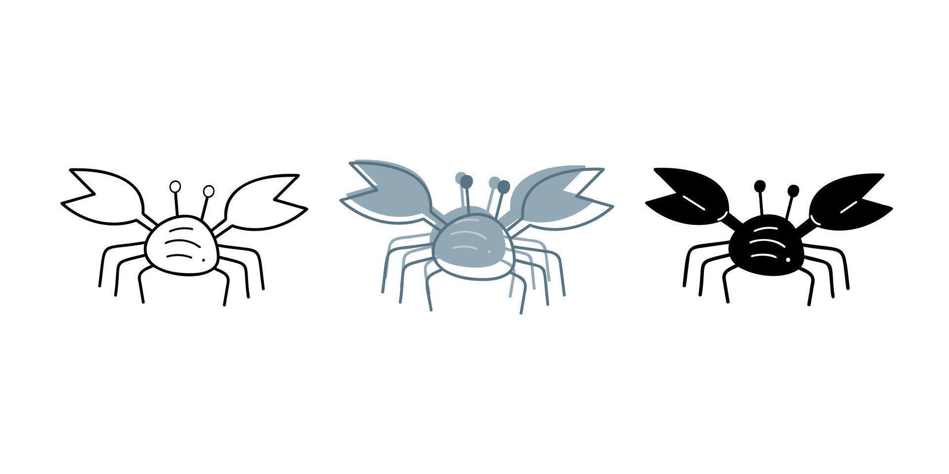 A small set with crayfish in different colors. Doodle clip art for your projects. vector