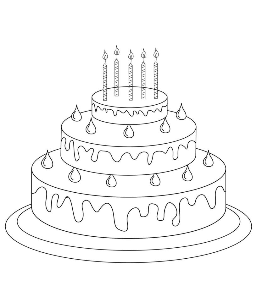 Unique and Cute Cake coloring page for kids. Cake Coloring book page for Children vector