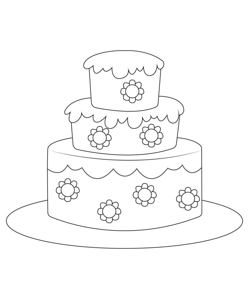 Unique and Cute Cake coloring page for kids. Cake Coloring book page for Children vector
