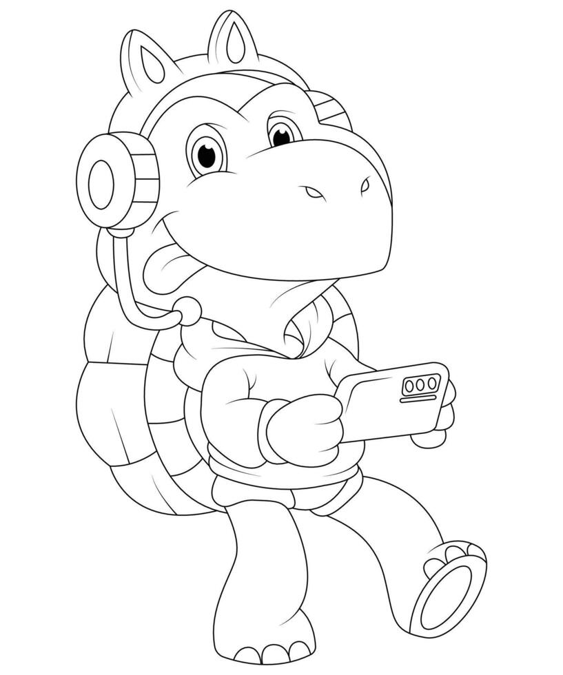 Cute and Funny Tortoise coloring page for kids and adults. Tortoise coloring book for Children vector