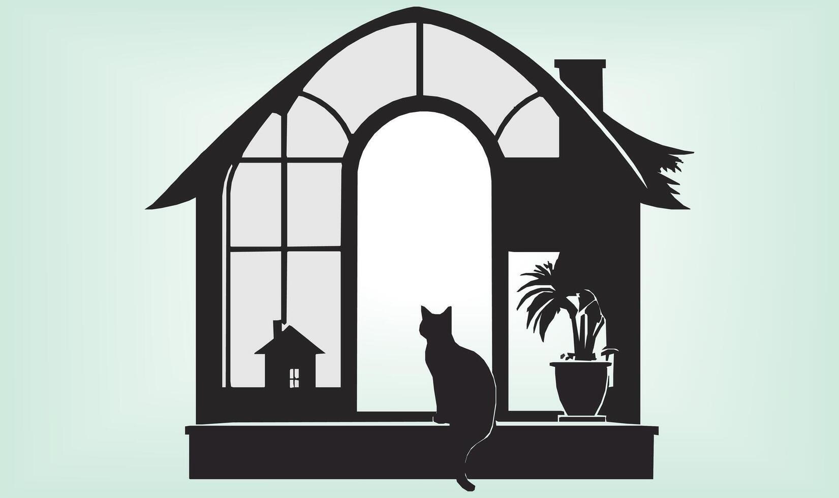 Cat Silhouette International Cat Day. vector
