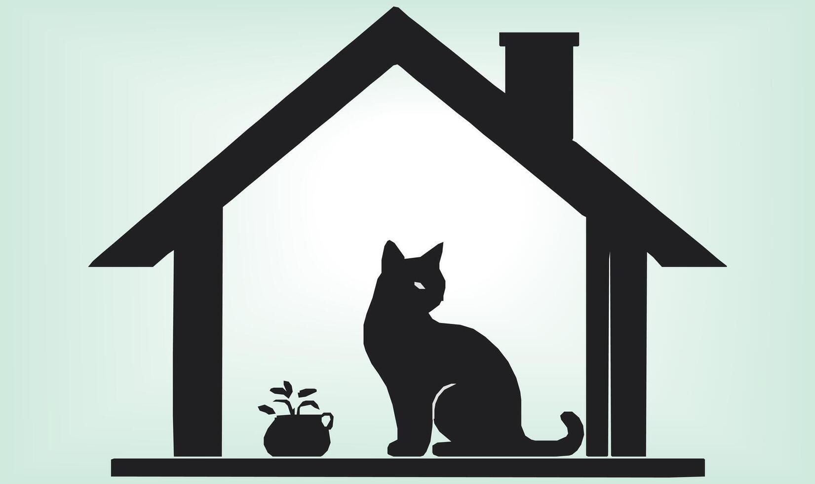 Cat Silhouette International Cat Day. vector