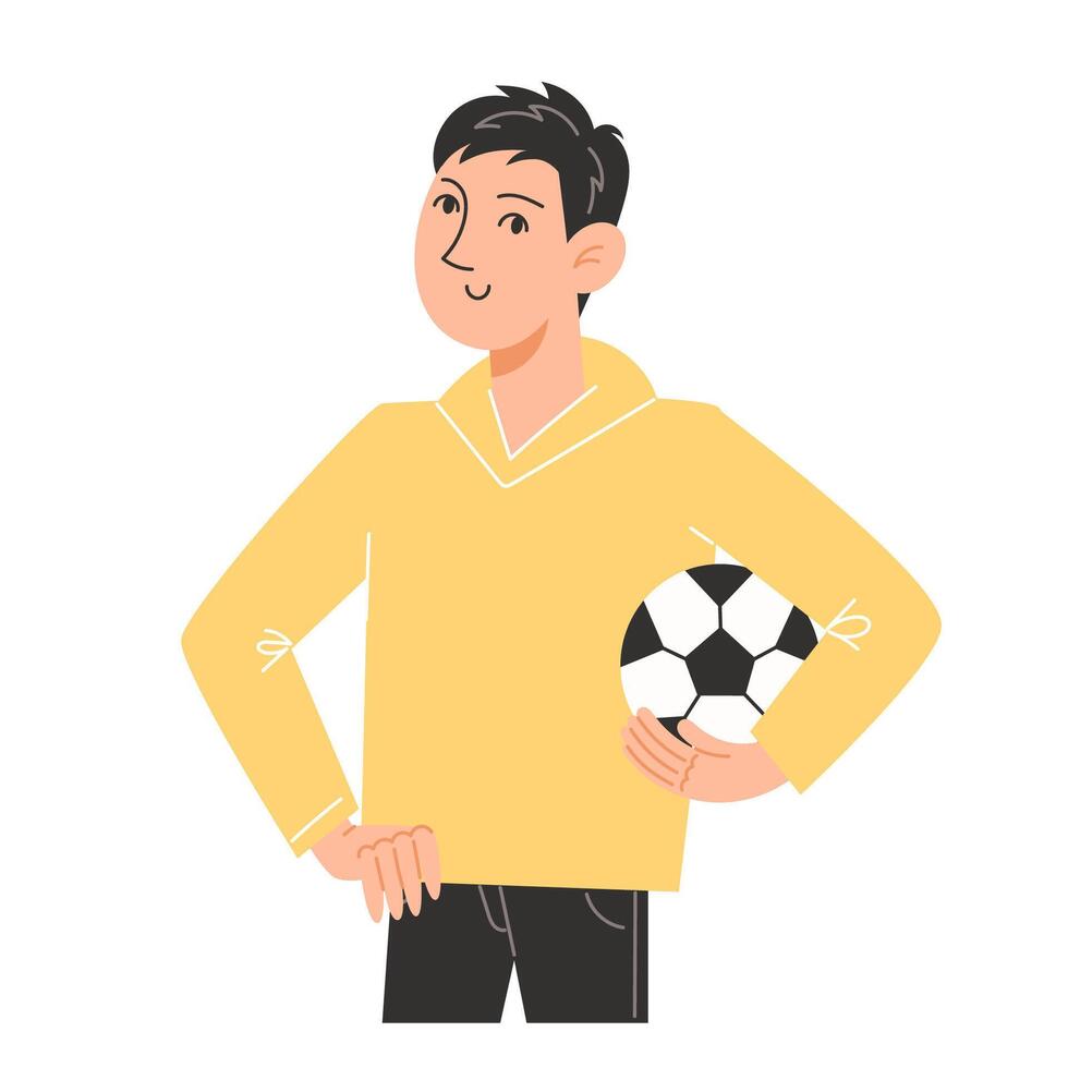 A teenager boy is holding a soccer ball vector
