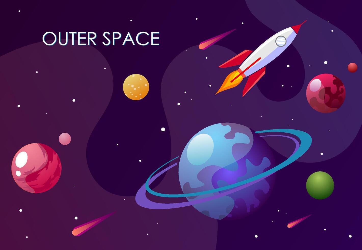 Cartoon illustration with outer space. Background galaxy vector