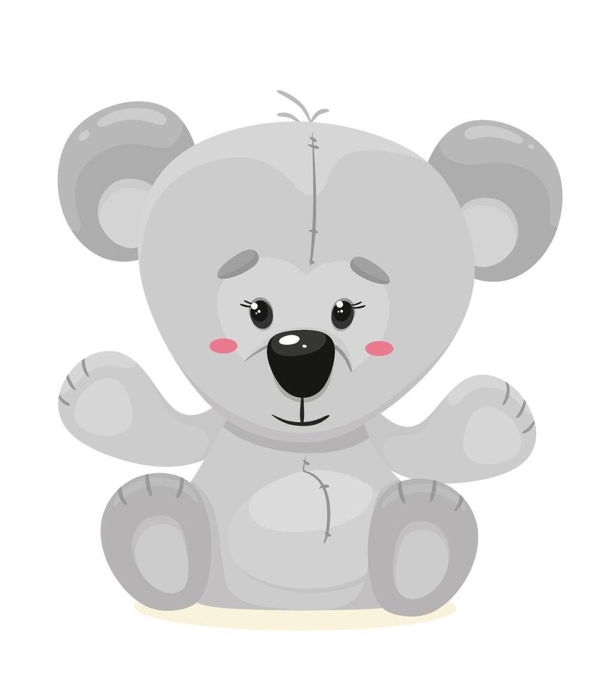 Cute drawing of a gray teddy bear vector