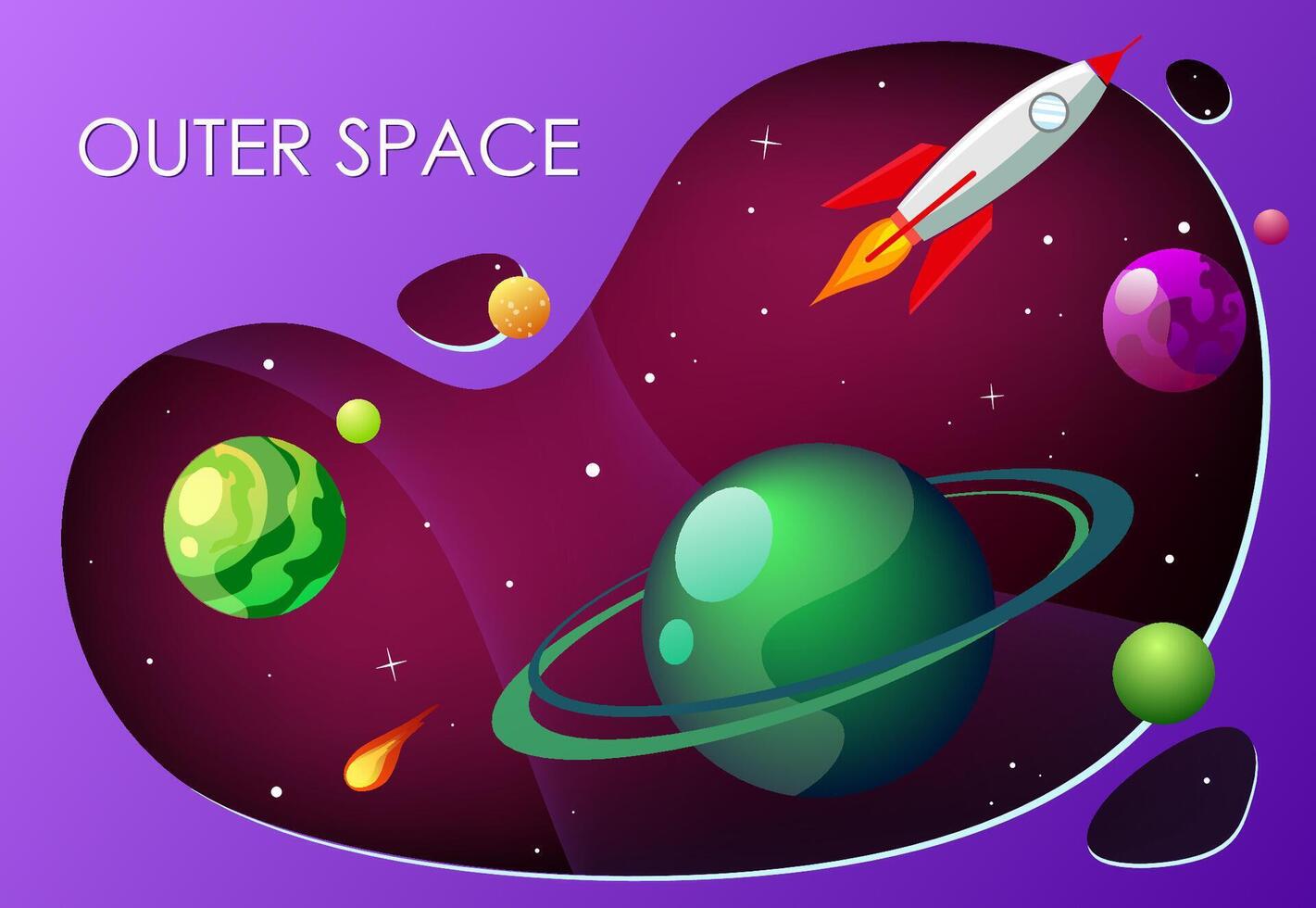 Cartoon illustration with outer space. Background galaxy vector