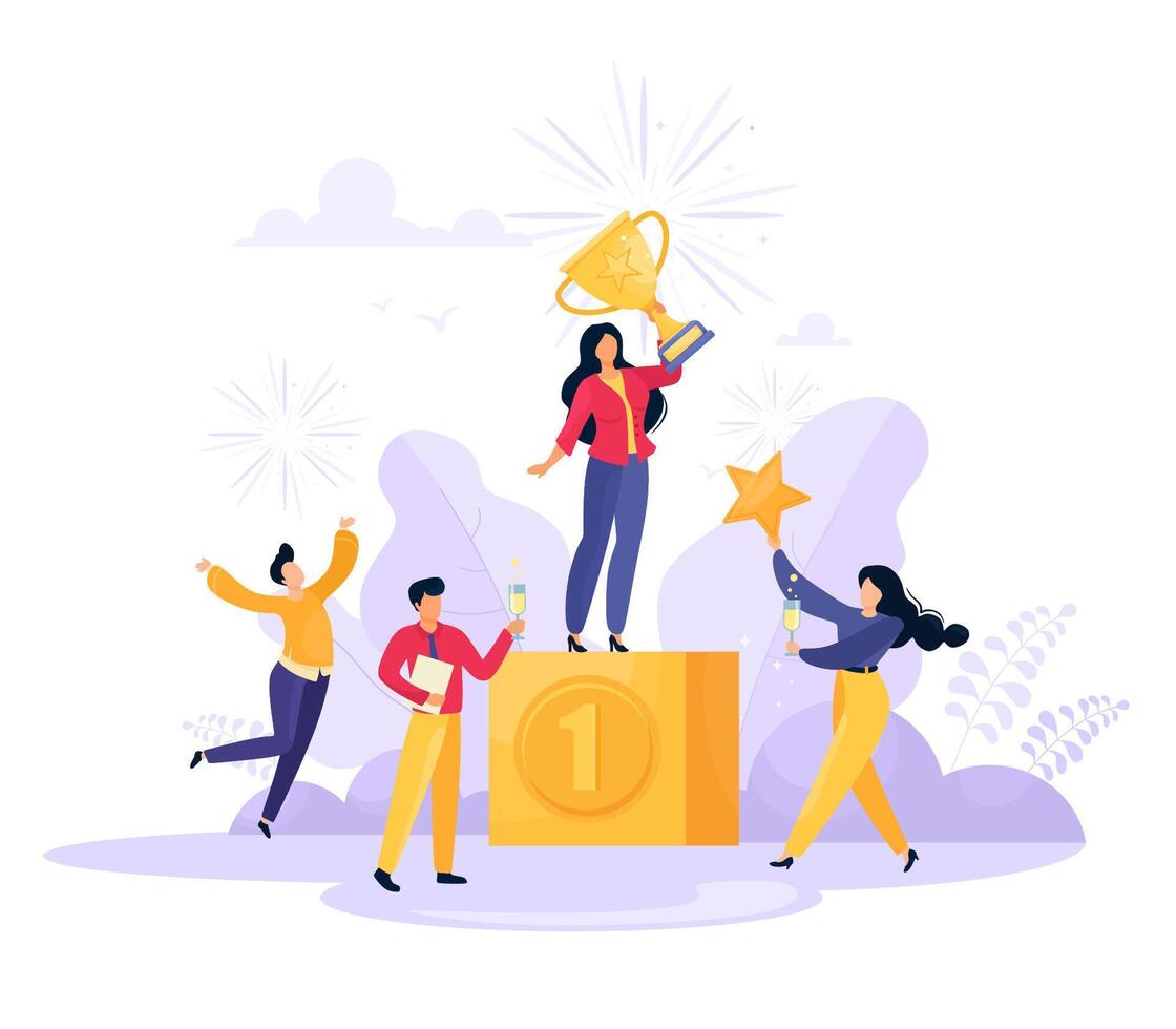 Business team rejoices in success and victory, triumph vector