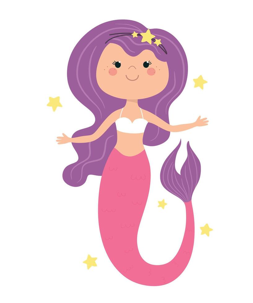 Cute mermaid in cartoon style. Children's illustration, vector