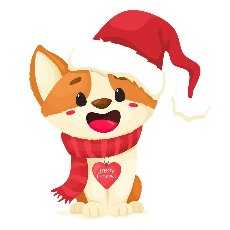 Cute cartoon Corgi puppy with scarf around his neck vector