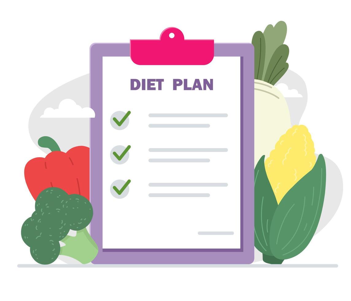 Diet plan illustration. Diet plan with vegetables. vector