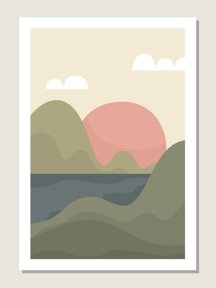 Art landscape wall set. Abstract landscape design for covers, posters, prints, wall art vector