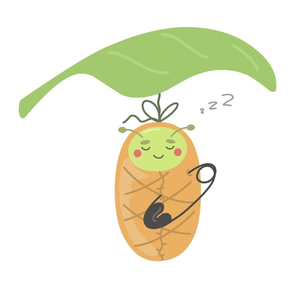 A cute caterpillar in a cocoon on a tree branch vector