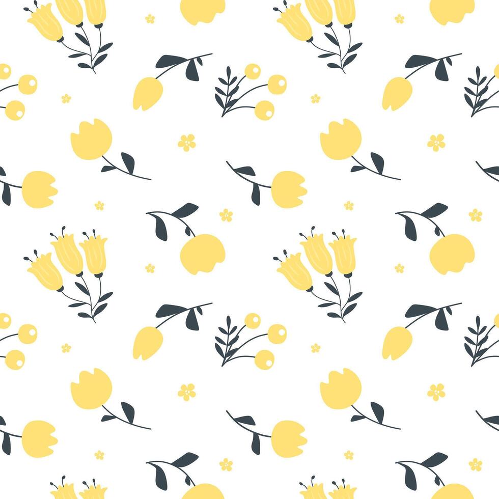 Seamless pattern with botanical elements of flowers or herbs, berries vector