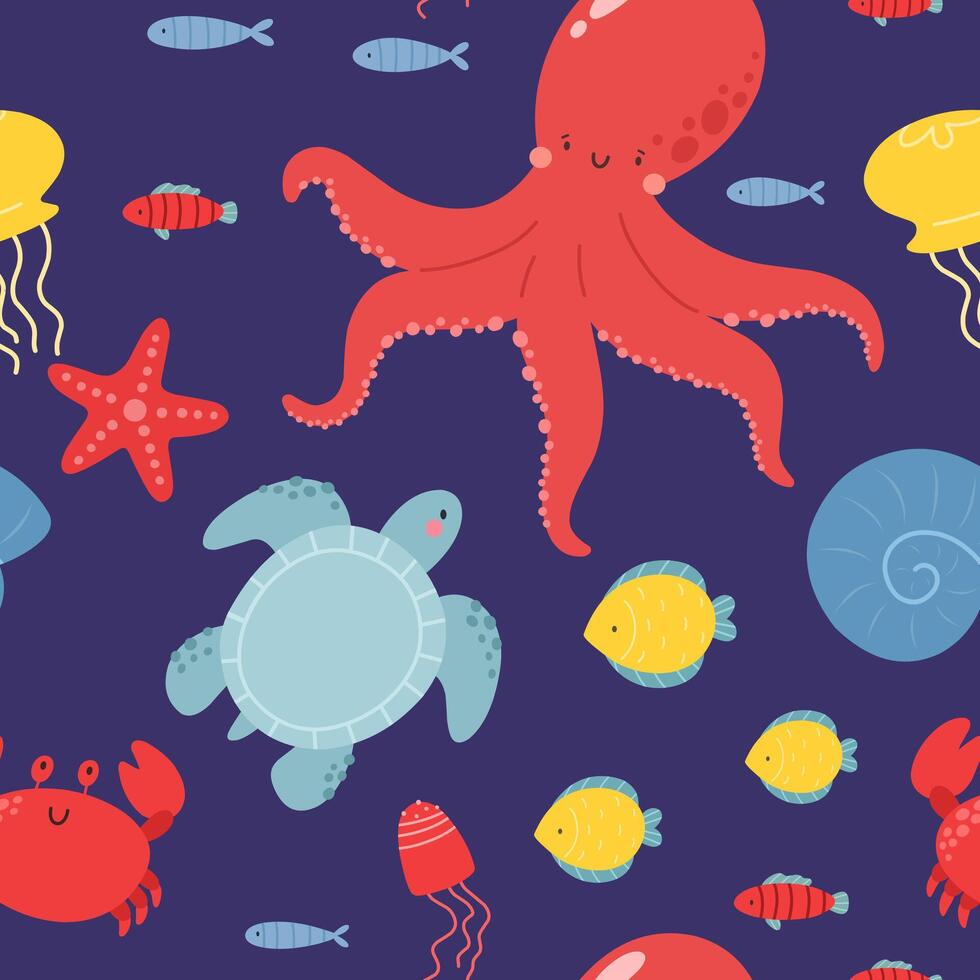 Seamless pattern with marine life vector